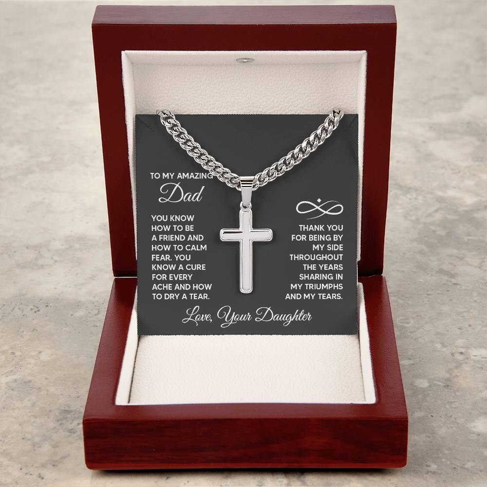 Artisan Cross Necklace on Cuban Chain w/ MC